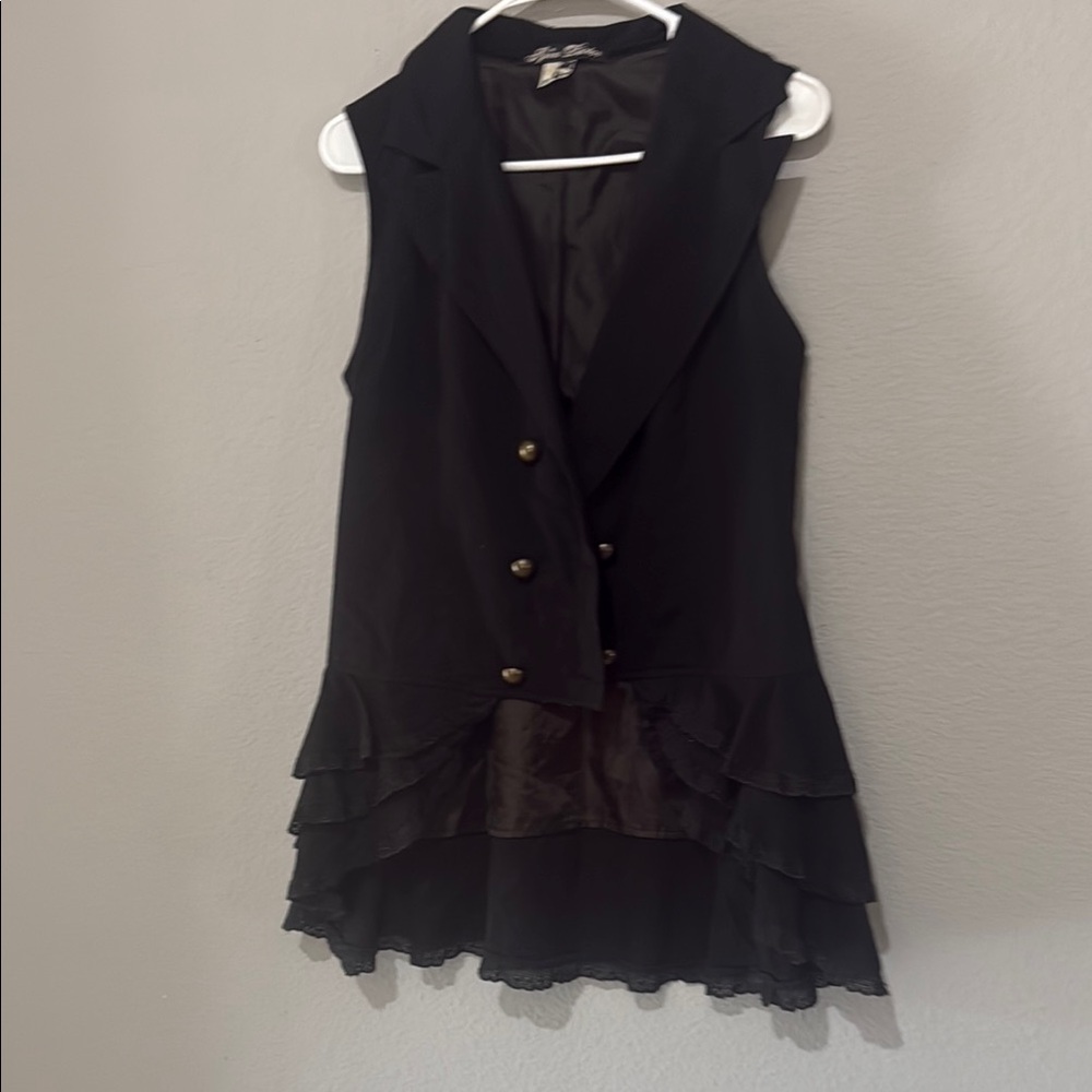 Spin doctor Black Ruffled Tiered Steampunk Blazer goth witchy Beatrice waistcoat - Picture 4 of 14